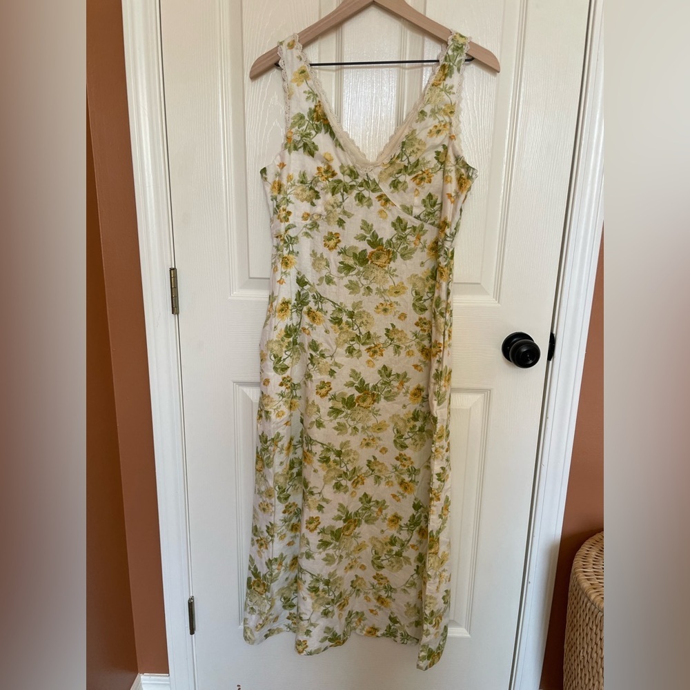 Laura Ashley Floral Midi Dress - Green and Yellow